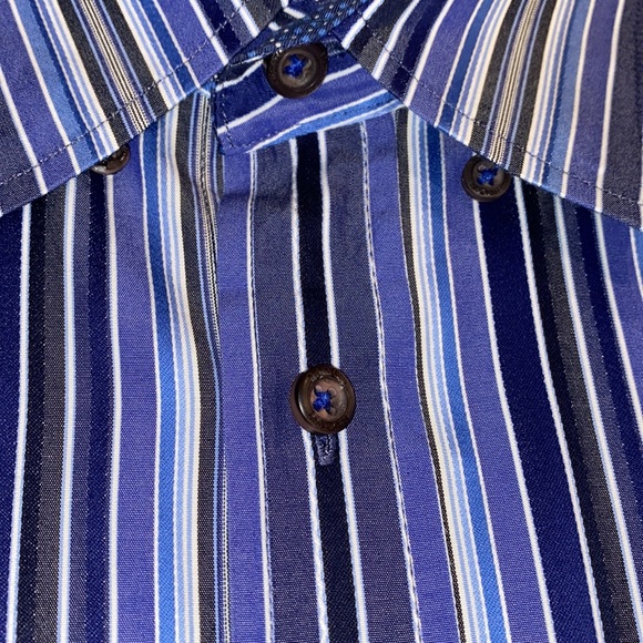 Bugatchi UOMO Blue Pinstriped Long Sleeve Button Down Mens Dress Shirt-Size M - Picture 4 of 10